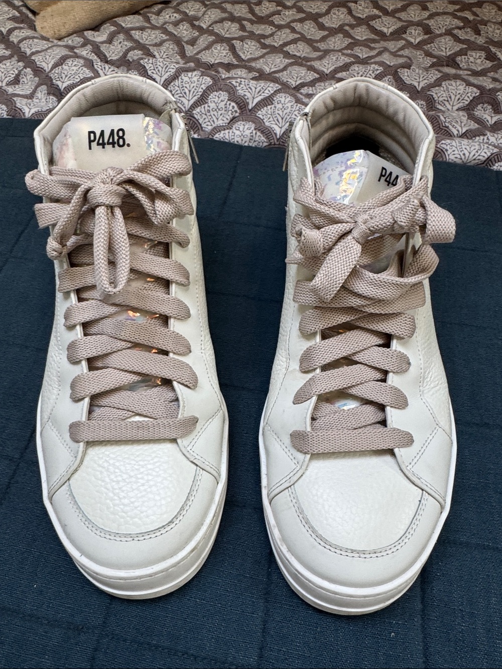 P448 Women’s Beige High-Top Sneakers with Taupe Laces